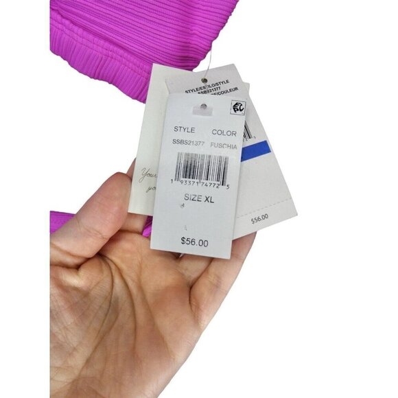 NWT Jessica Simpson 2‎ Piece Swimsuit Bikini XL Pink Fuschia Ribbed High Waist - Picture 7 of 8